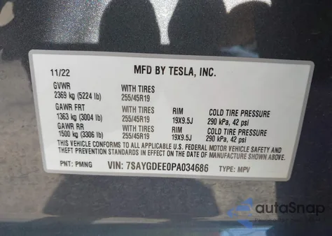 2023 Tesla Model Y Awd/Long Range Dual Motor All-Wheel Drive from USA, damaged, VIN 7SAYGDEE0PA034686
